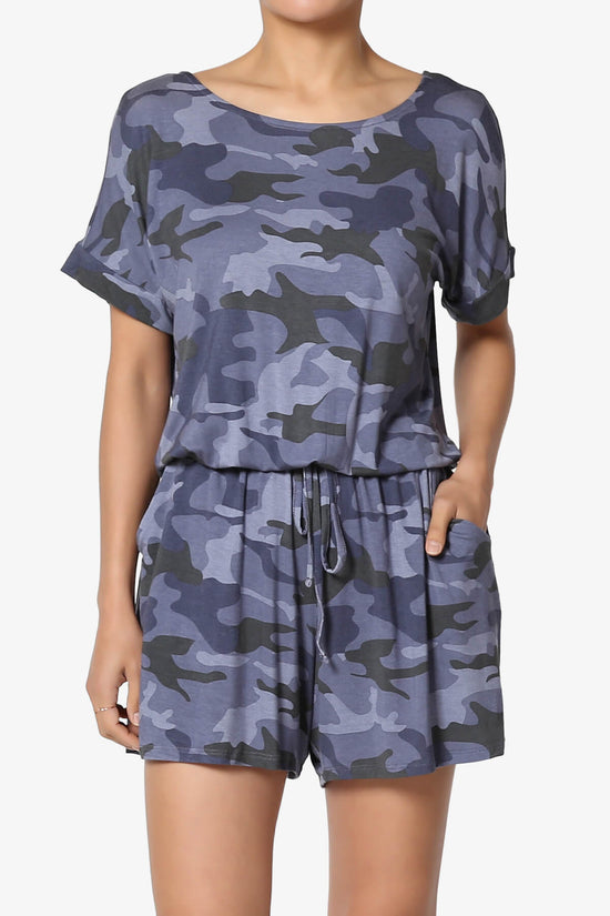 Load image into Gallery viewer, Tina Camouflage Short Sleeve Jersey Romper NAVY_1
