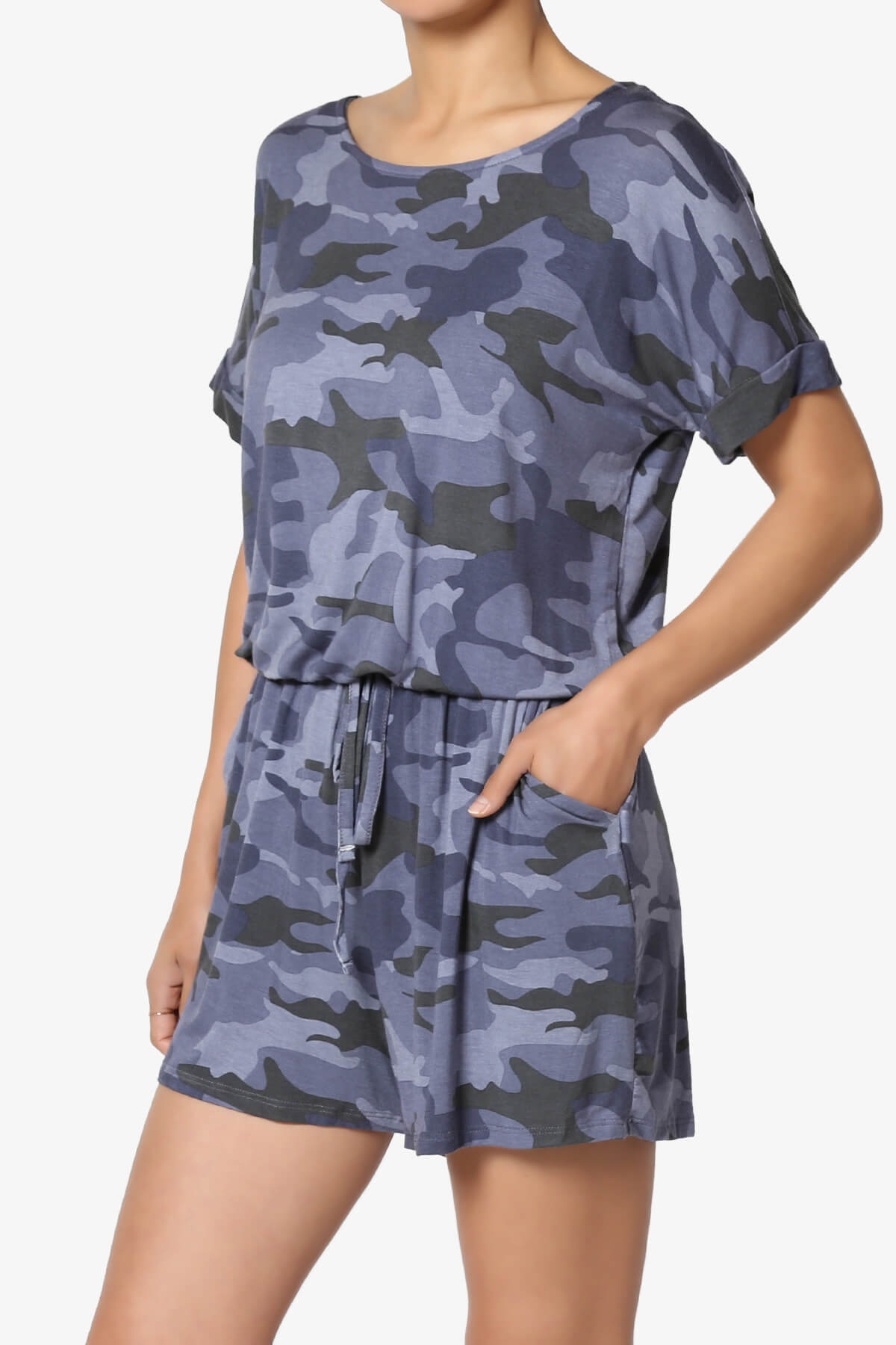 Load image into Gallery viewer, Tina Camouflage Short Sleeve Jersey Romper NAVY_3
