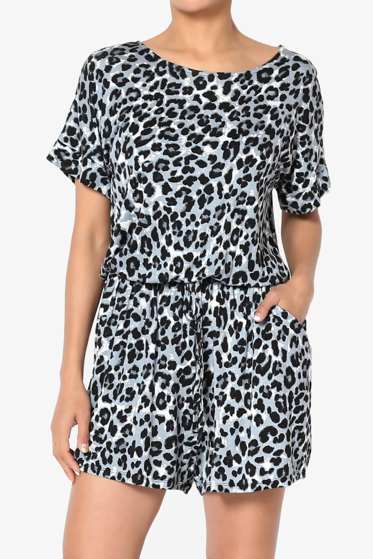 Tina Leopard Short Sleeve Jersey Romper GREY_1