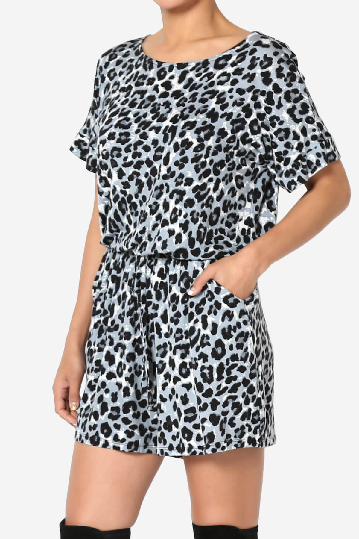 Tina Leopard Short Sleeve Jersey Romper GREY_3