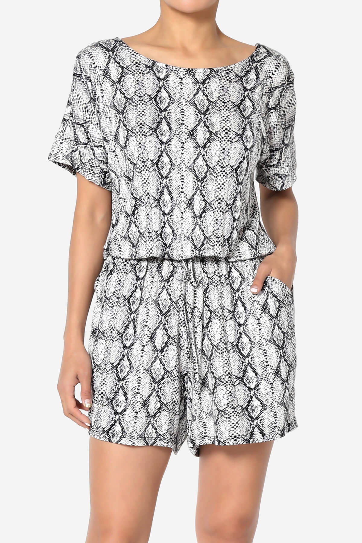Load image into Gallery viewer, Tina Snake Skin Short Sleeve Jersey Romper BLACK_1
