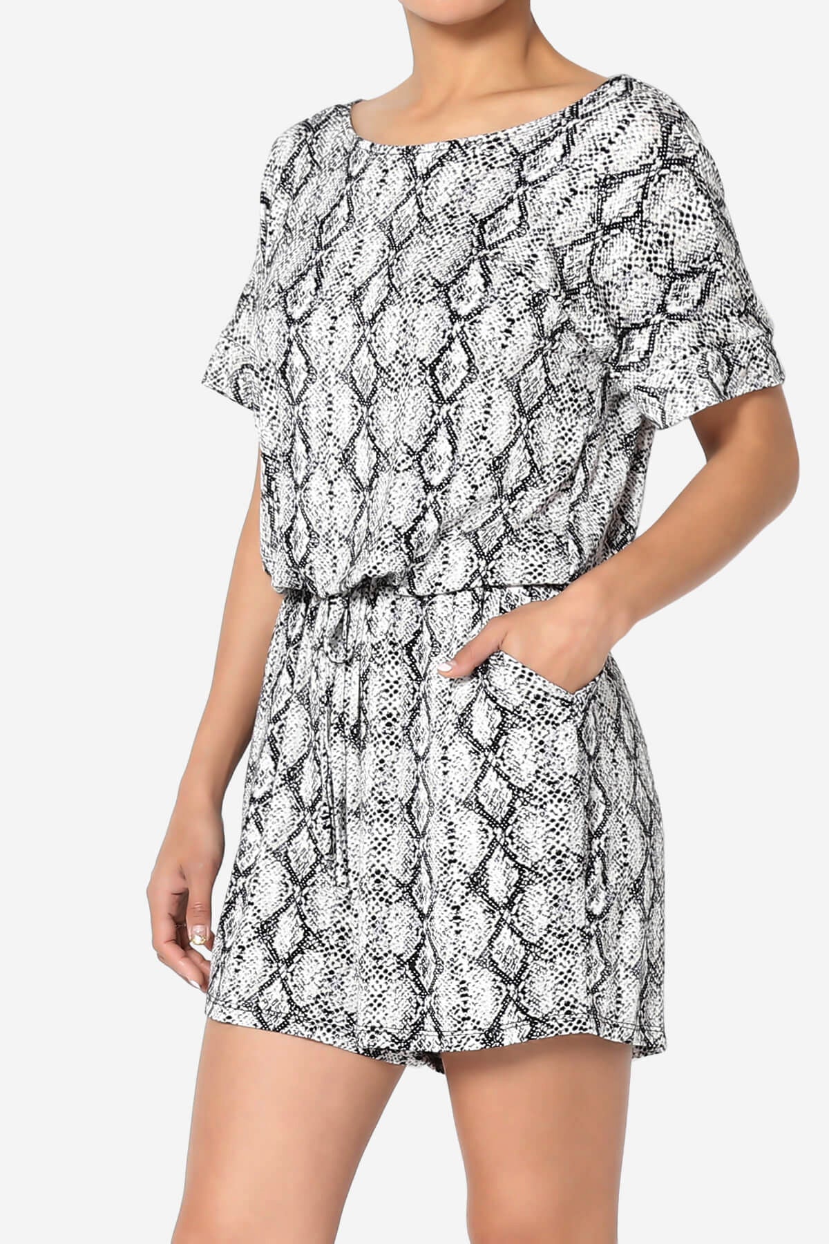 Load image into Gallery viewer, Tina Snake Skin Short Sleeve Jersey Romper BLACK_3
