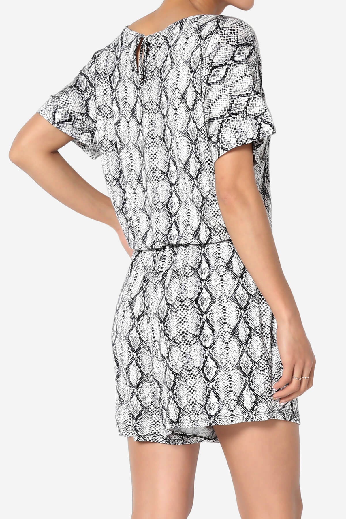Load image into Gallery viewer, Tina Snake Skin Short Sleeve Jersey Romper BLACK_4
