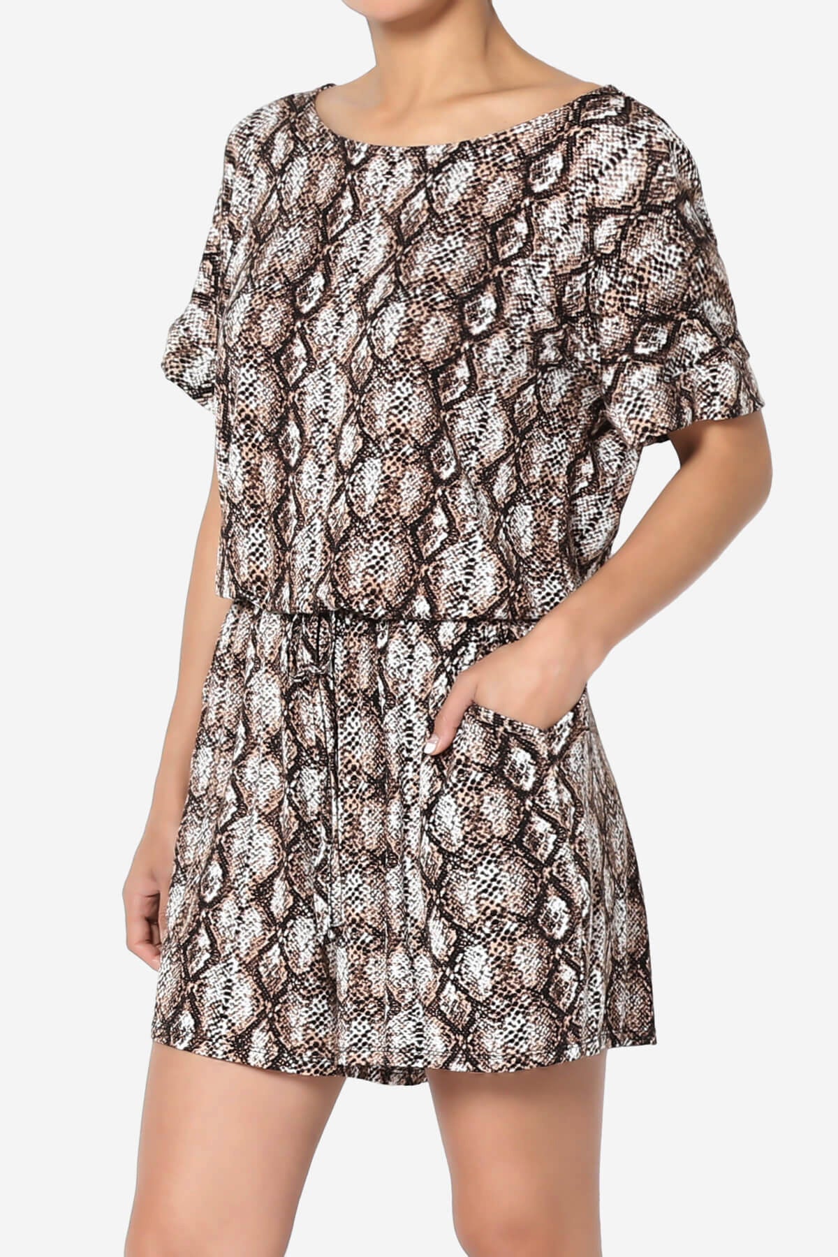 Load image into Gallery viewer, Tina Snake Skin Short Sleeve Jersey Romper BROWN_3
