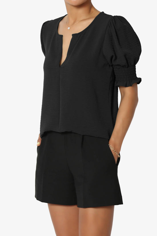 Load image into Gallery viewer, Tori Cool Woven Puff Short Sleeve Top BLACK_3
