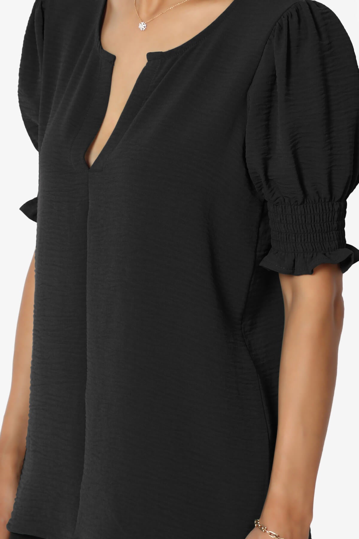 Load image into Gallery viewer, Tori Cool Woven Puff Short Sleeve Top BLACK_5

