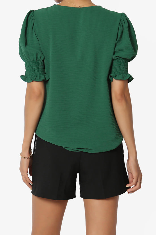 Load image into Gallery viewer, Tori Cool Woven Puff Short Sleeve Top DARK GREEN_2
