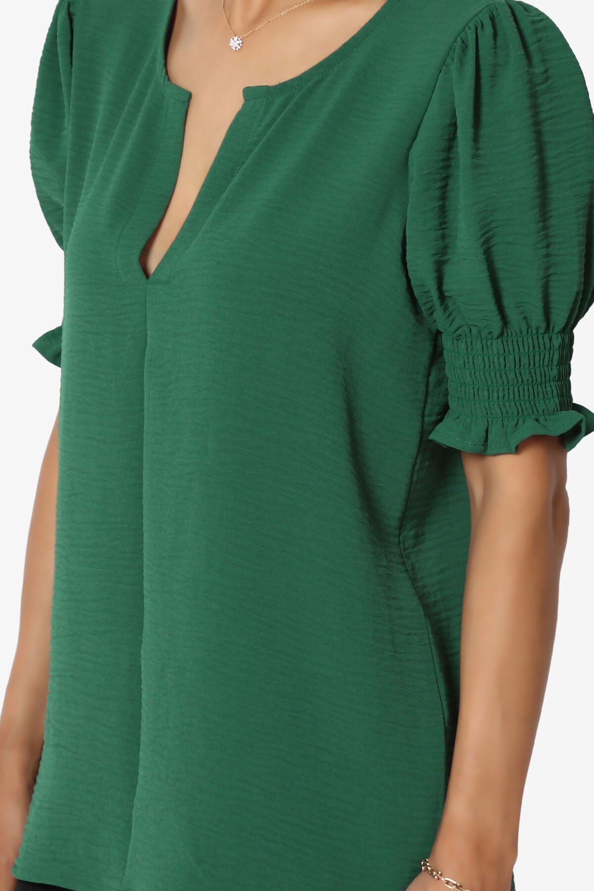 Load image into Gallery viewer, Tori Cool Woven Puff Short Sleeve Top DARK GREEN_5
