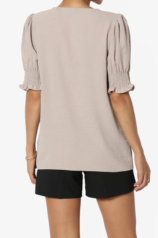Load image into Gallery viewer, Tori Cool Woven Puff Short Sleeve Top LIGHT MOCHA_2

