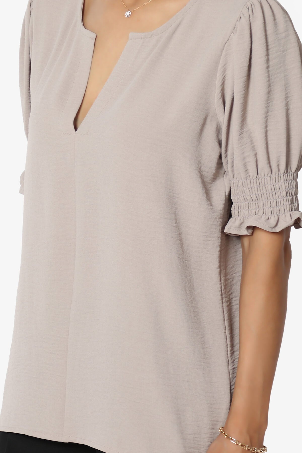 Load image into Gallery viewer, Tori Cool Woven Puff Short Sleeve Top LIGHT MOCHA_5
