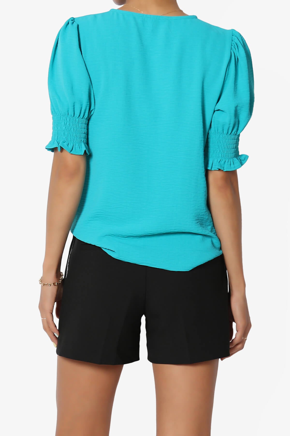Load image into Gallery viewer, Tori Cool Woven Puff Short Sleeve Top LT TEAL_2
