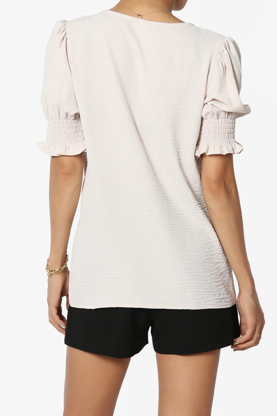 Load image into Gallery viewer, Tori Cool Woven Puff Short Sleeve Top SAND BEIGE_2
