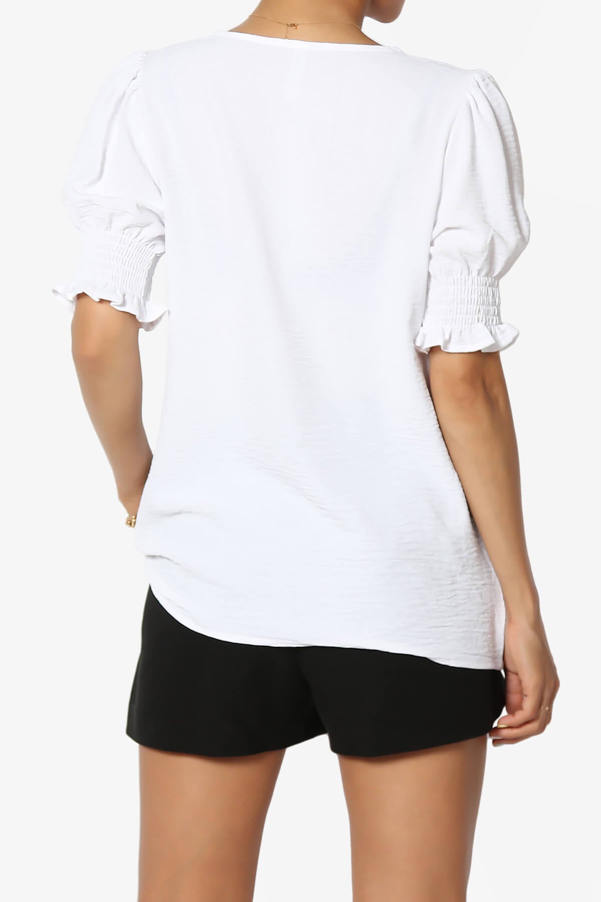Load image into Gallery viewer, Tori Cool Woven Puff Short Sleeve Top WHITE_2

