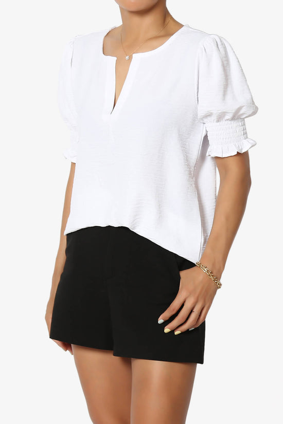 Load image into Gallery viewer, Tori Cool Woven Puff Short Sleeve Top WHITE_3
