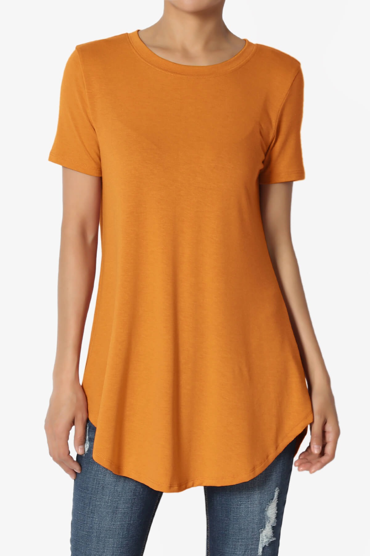 Tristan Essential Short Sleeve Round Hem Top D. MUSTARD_1