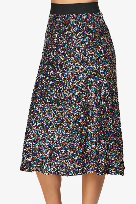 Load image into Gallery viewer, Ulyana Multi Sequin A-Line Midi Skirt MULTI COLOR_5
