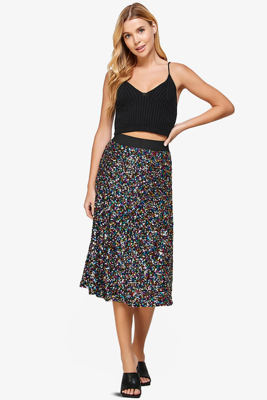Load image into Gallery viewer, Ulyana Multi Sequin A-Line Midi Skirt MULTI COLOR_6
