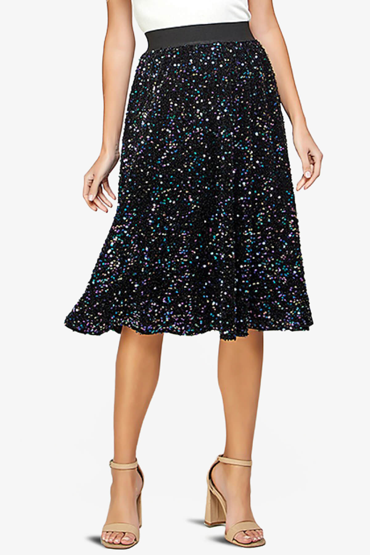 Load image into Gallery viewer, Ulyana Sequin A-Line Midi Skirt BLACK_1
