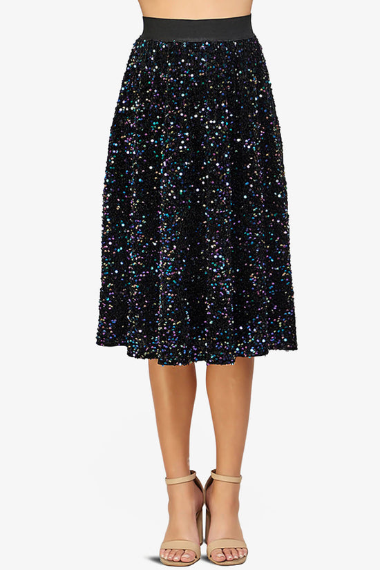 Load image into Gallery viewer, Ulyana Sequin A-Line Midi Skirt BLACK_2
