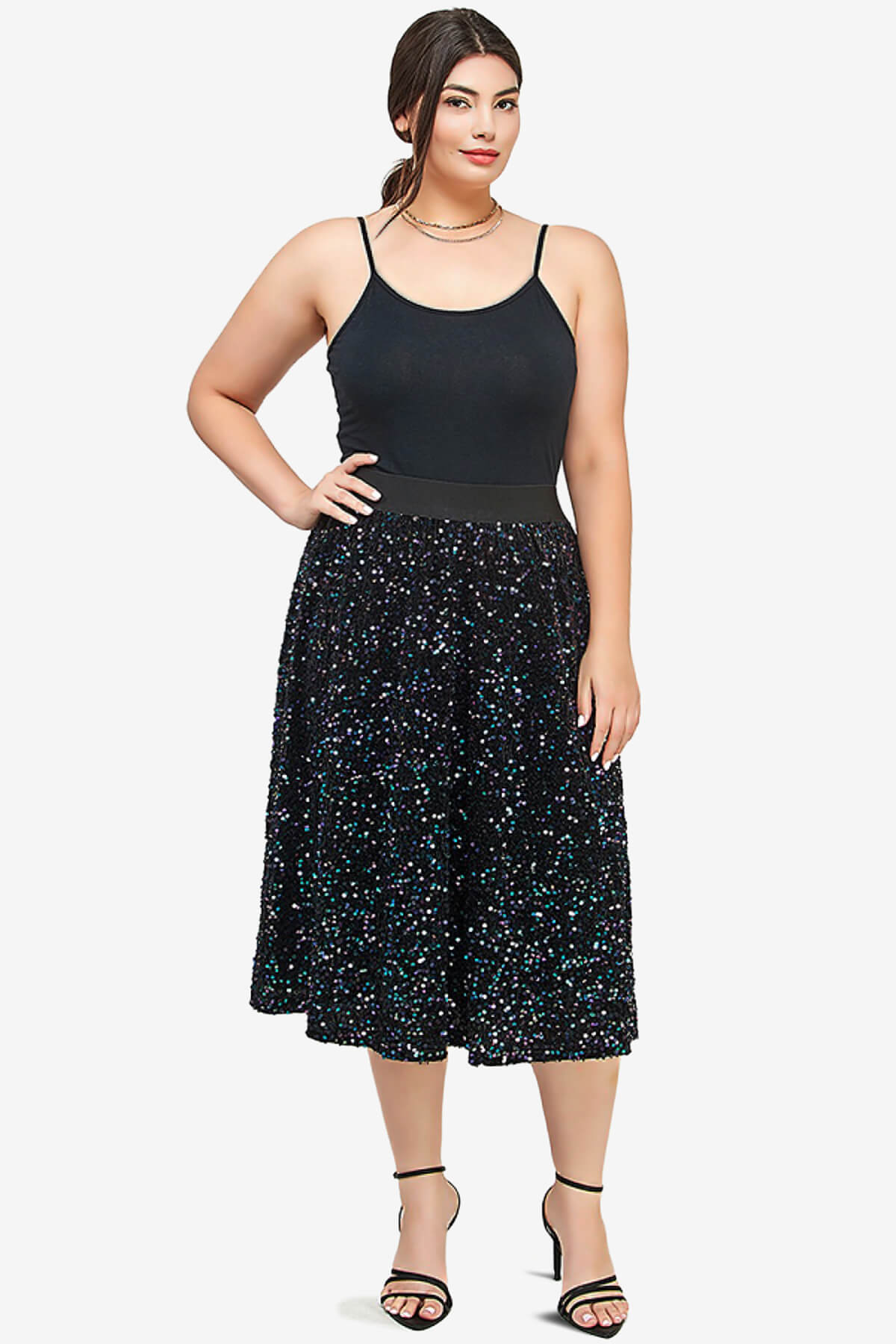 Ulyana Sequin A-Line Midi Skirt BLACK_6