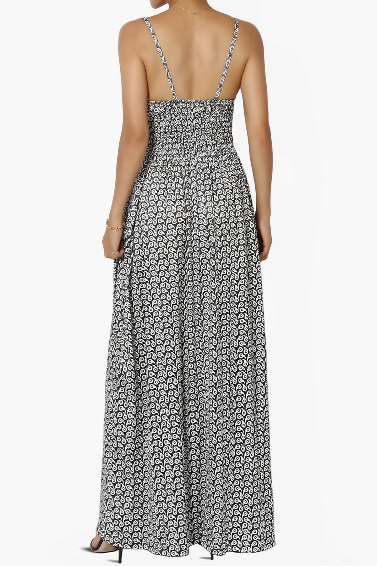 Load image into Gallery viewer, Vector Floral Print Jersey Sleeveless Maxi Dress BLACK AND WHITE_2
