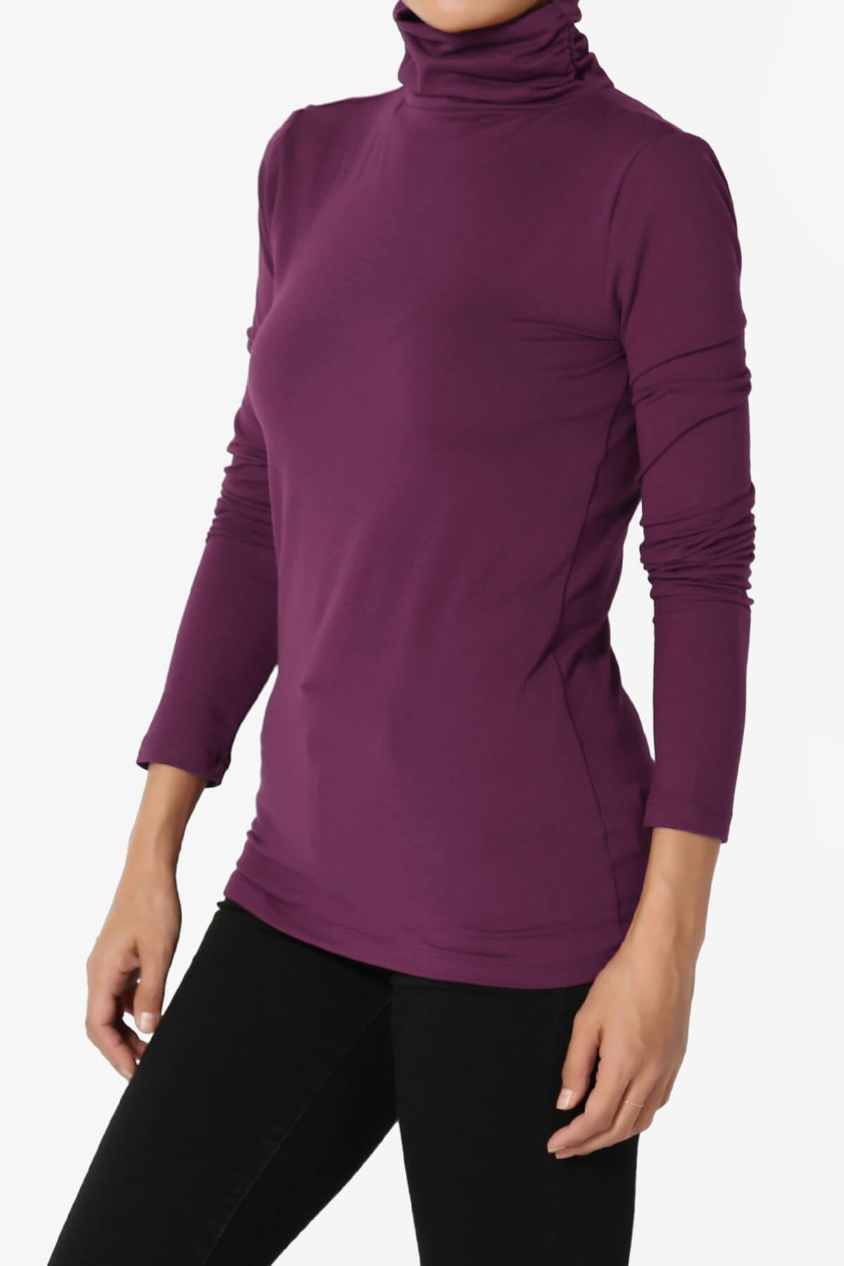 Viable Ruched Turtle Neck Long Sleeve Top DARK PLUM_3