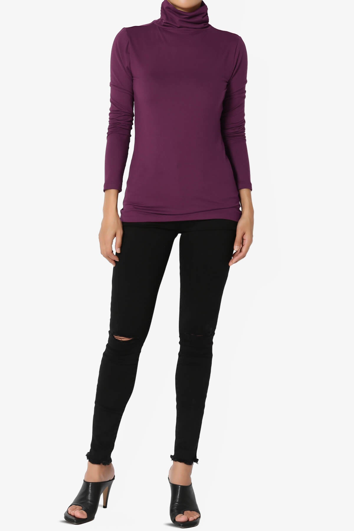 Viable Ruched Turtle Neck Long Sleeve Top DARK PLUM_6