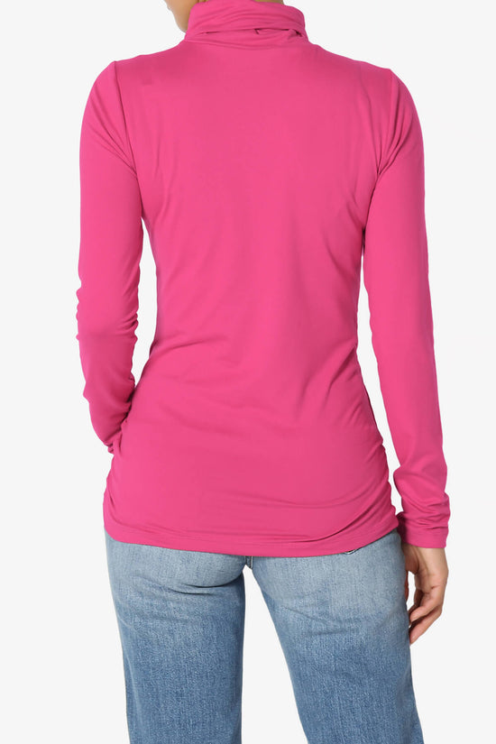 Viable Ruched Turtle Neck Long Sleeve Top HOT PINK_2