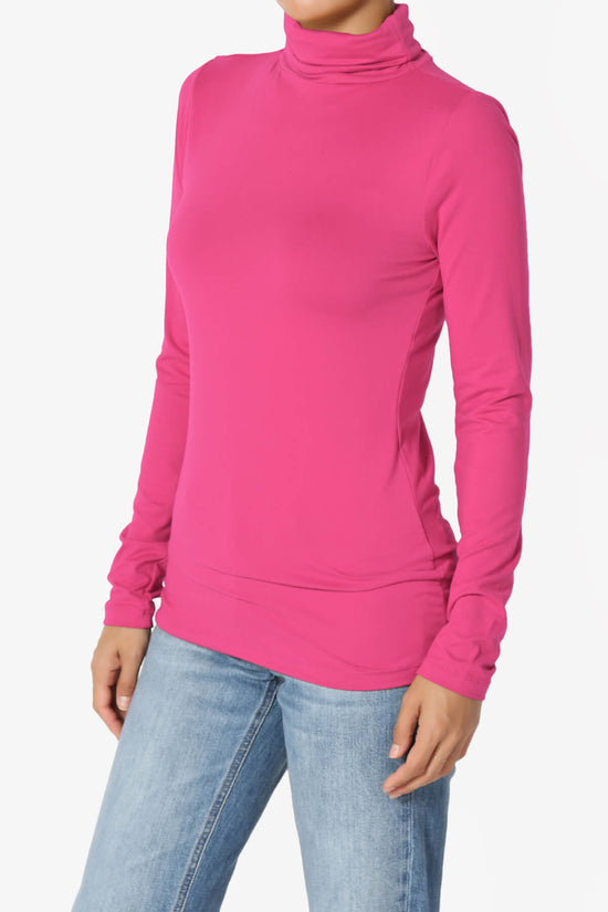 Viable Ruched Turtle Neck Long Sleeve Top HOT PINK_3