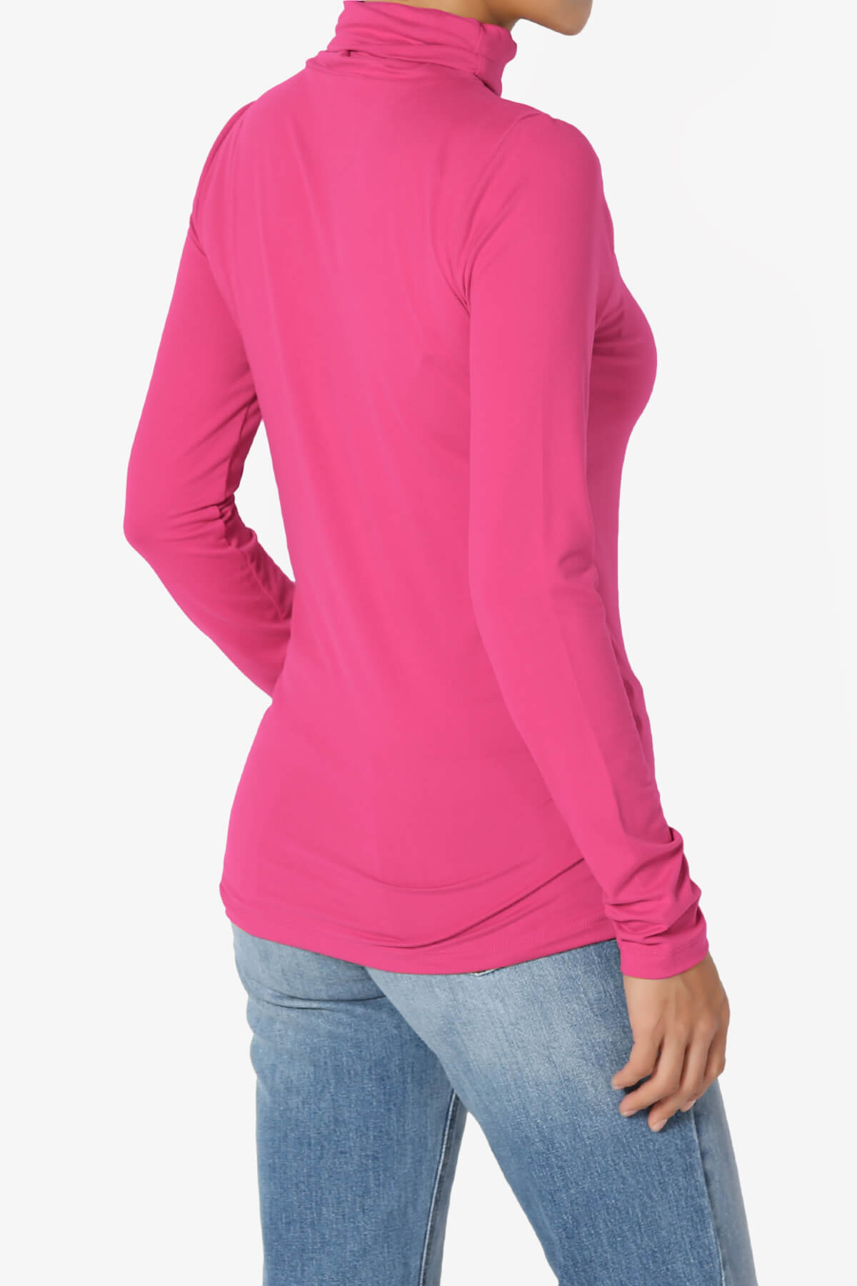 Viable Ruched Turtle Neck Long Sleeve Top HOT PINK_4