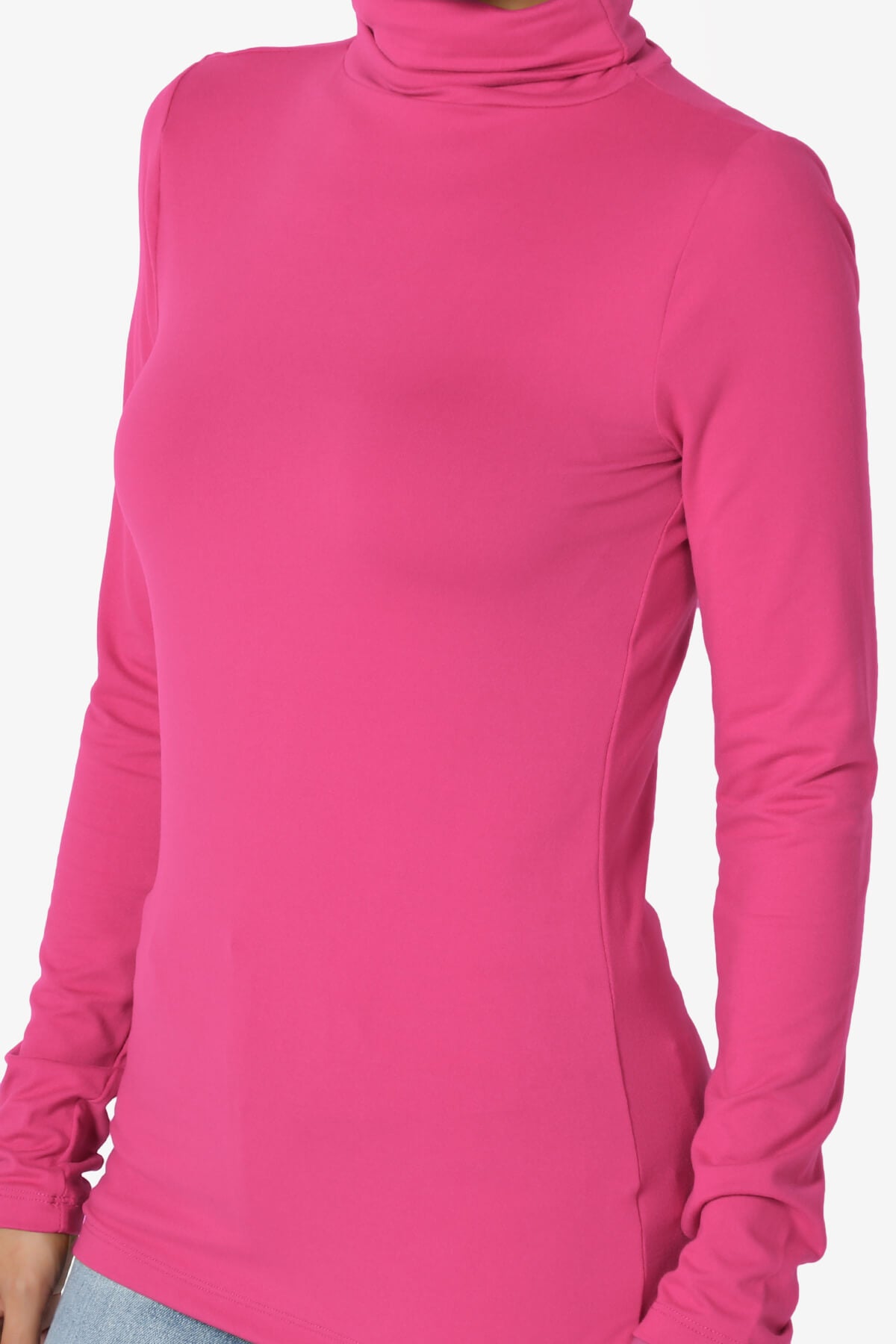 Viable Ruched Turtle Neck Long Sleeve Top HOT PINK_5