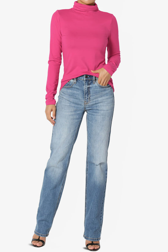 Viable Ruched Turtle Neck Long Sleeve Top HOT PINK_6