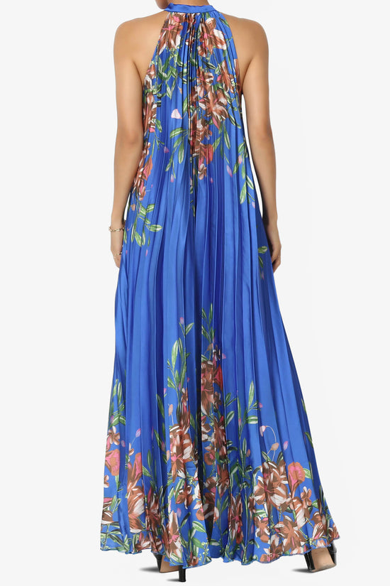 Vivienne Floral Halter Pleated A Line Maxi Dress BLUE_2