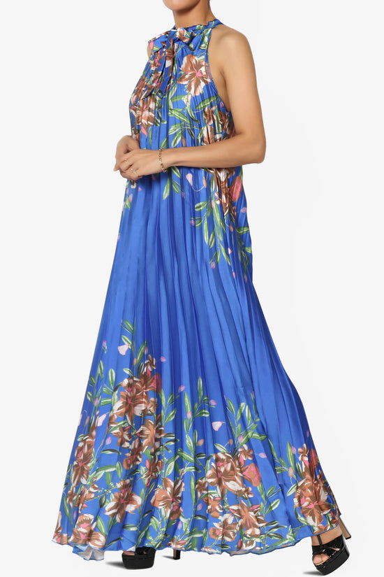 Vivienne Floral Halter Pleated A Line Maxi Dress BLUE_3