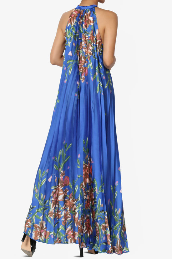 Vivienne Floral Halter Pleated A Line Maxi Dress BLUE_4