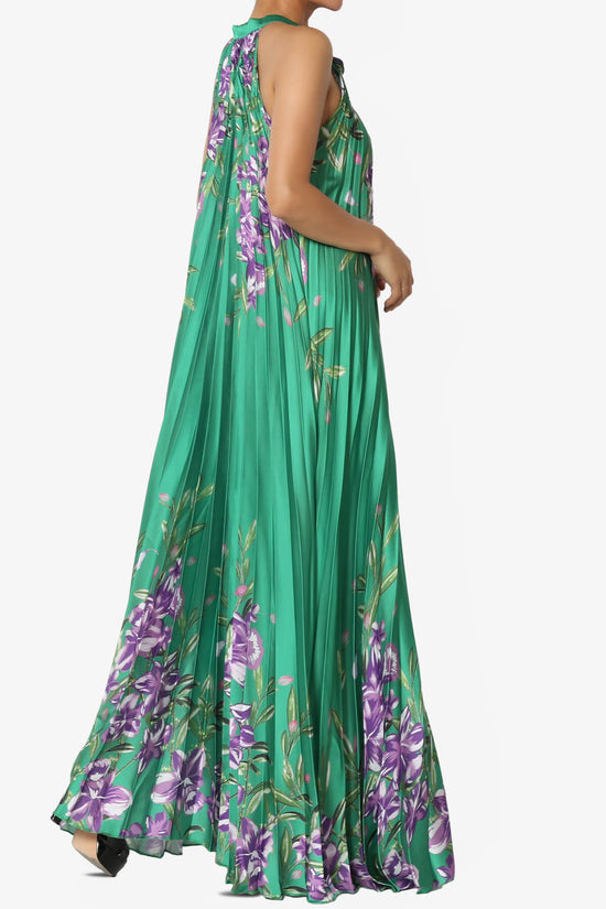 Vivienne Floral Halter Pleated A Line Maxi Dress GREEN_4