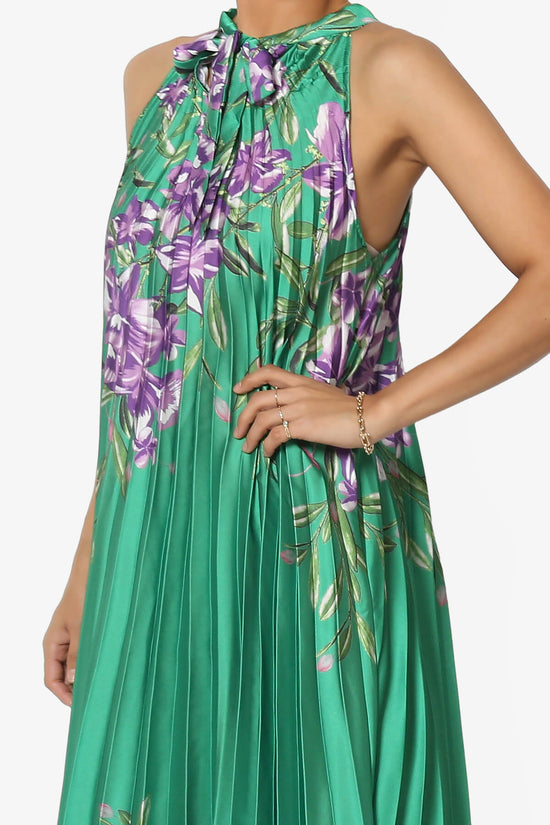 Vivienne Floral Halter Pleated A Line Maxi Dress GREEN_5