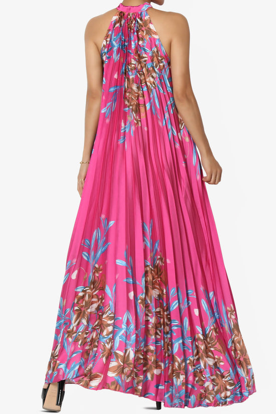 Vivienne Floral Halter Pleated A Line Maxi Dress PINK_2