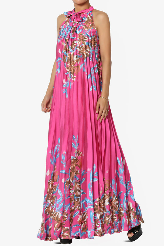 Load image into Gallery viewer, Vivienne Floral Halter Pleated A Line Maxi Dress PINK_3
