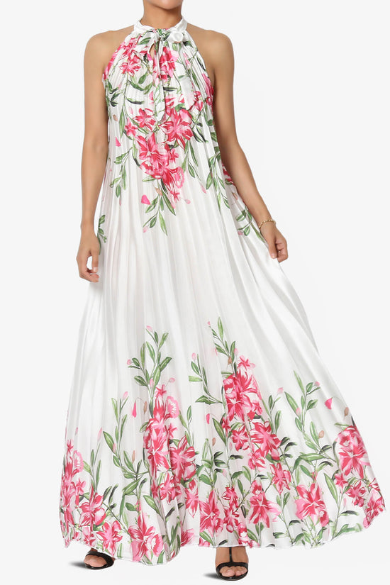 Load image into Gallery viewer, Vivienne Floral Halter Pleated A Line Maxi Dress WHITE_1
