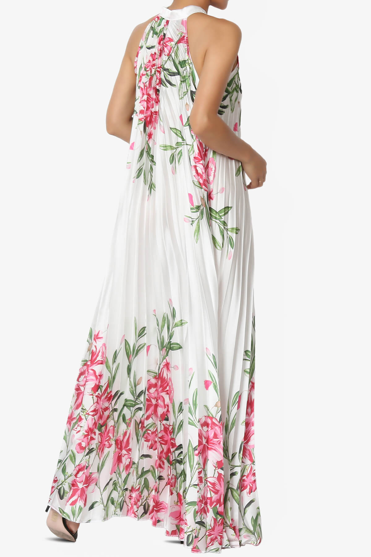 Load image into Gallery viewer, Vivienne Floral Halter Pleated A Line Maxi Dress WHITE_4
