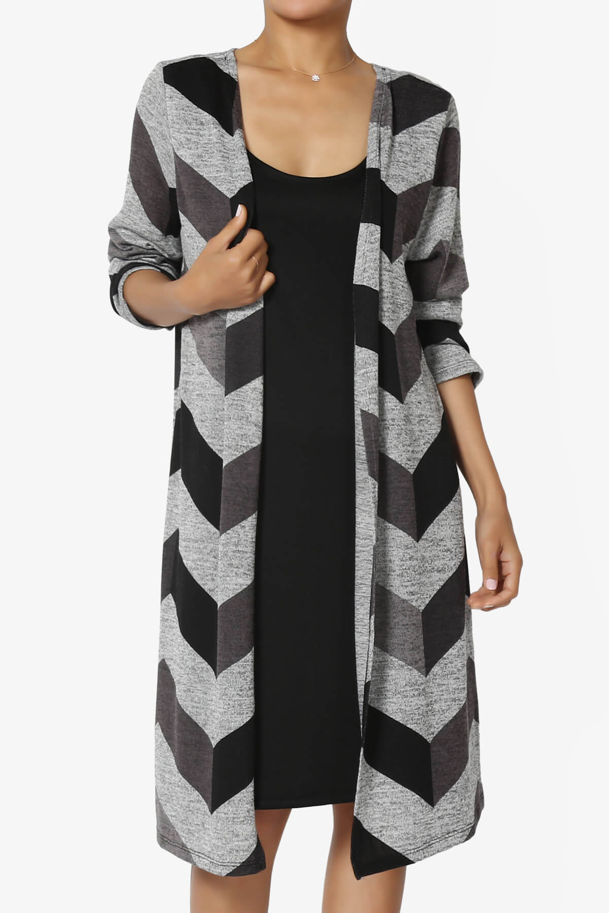 Wanda Missy Printed Draped Front Twofer Midi Dress BLACK AND CHARCOAL_1