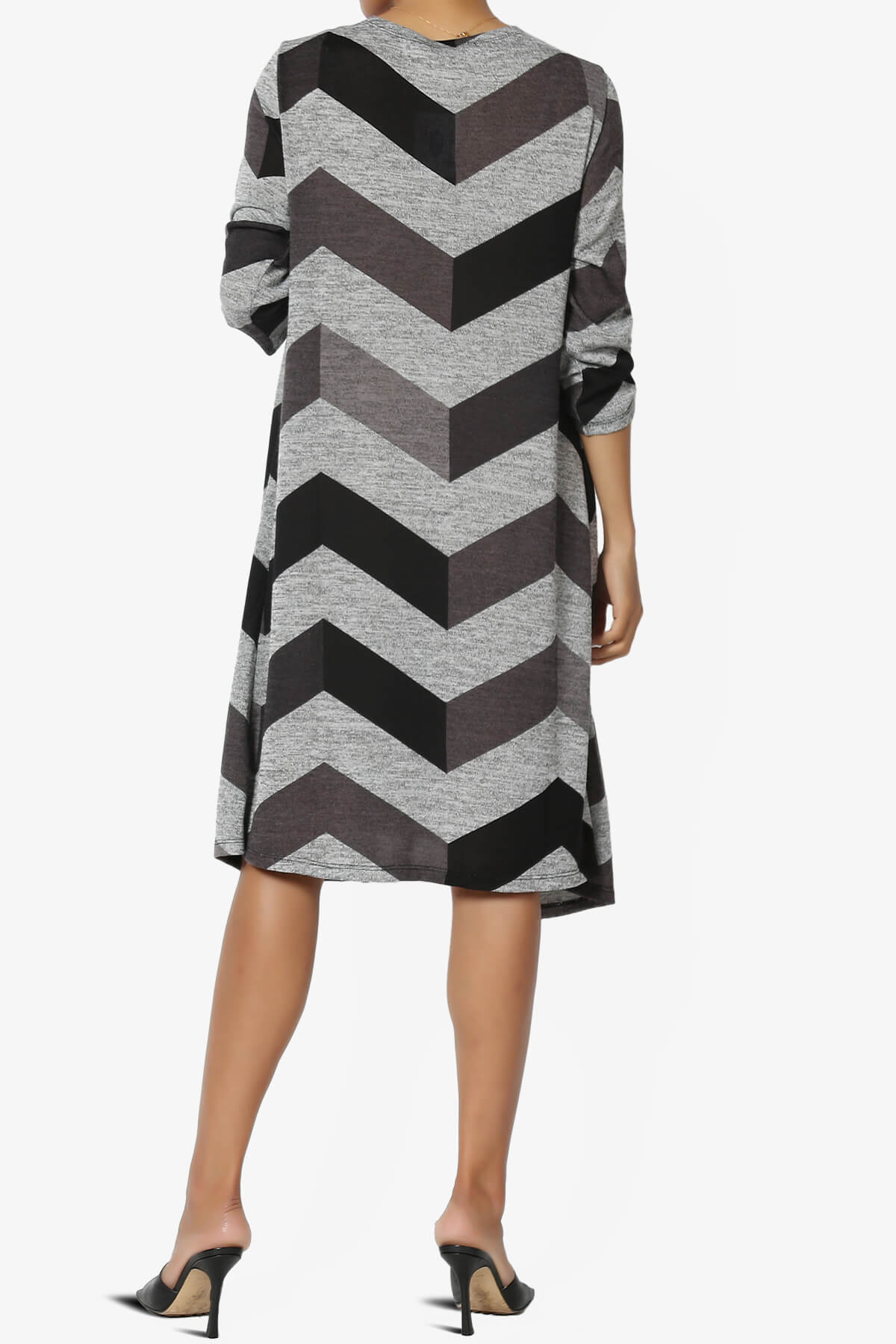 Wanda Missy Printed Draped Front Twofer Midi Dress BLACK AND CHARCOAL_2