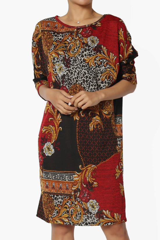 Wanda Printed Dolman Sleeve Dress BROWN_1