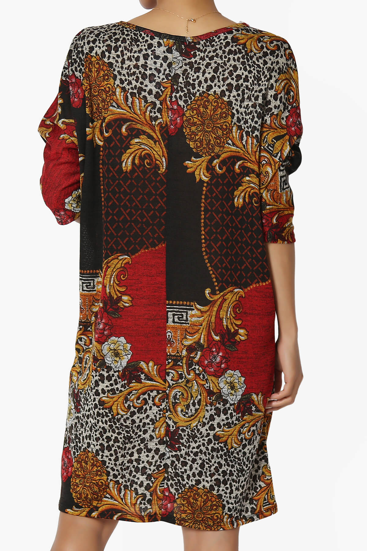 Wanda Printed Dolman Sleeve Dress BROWN_2