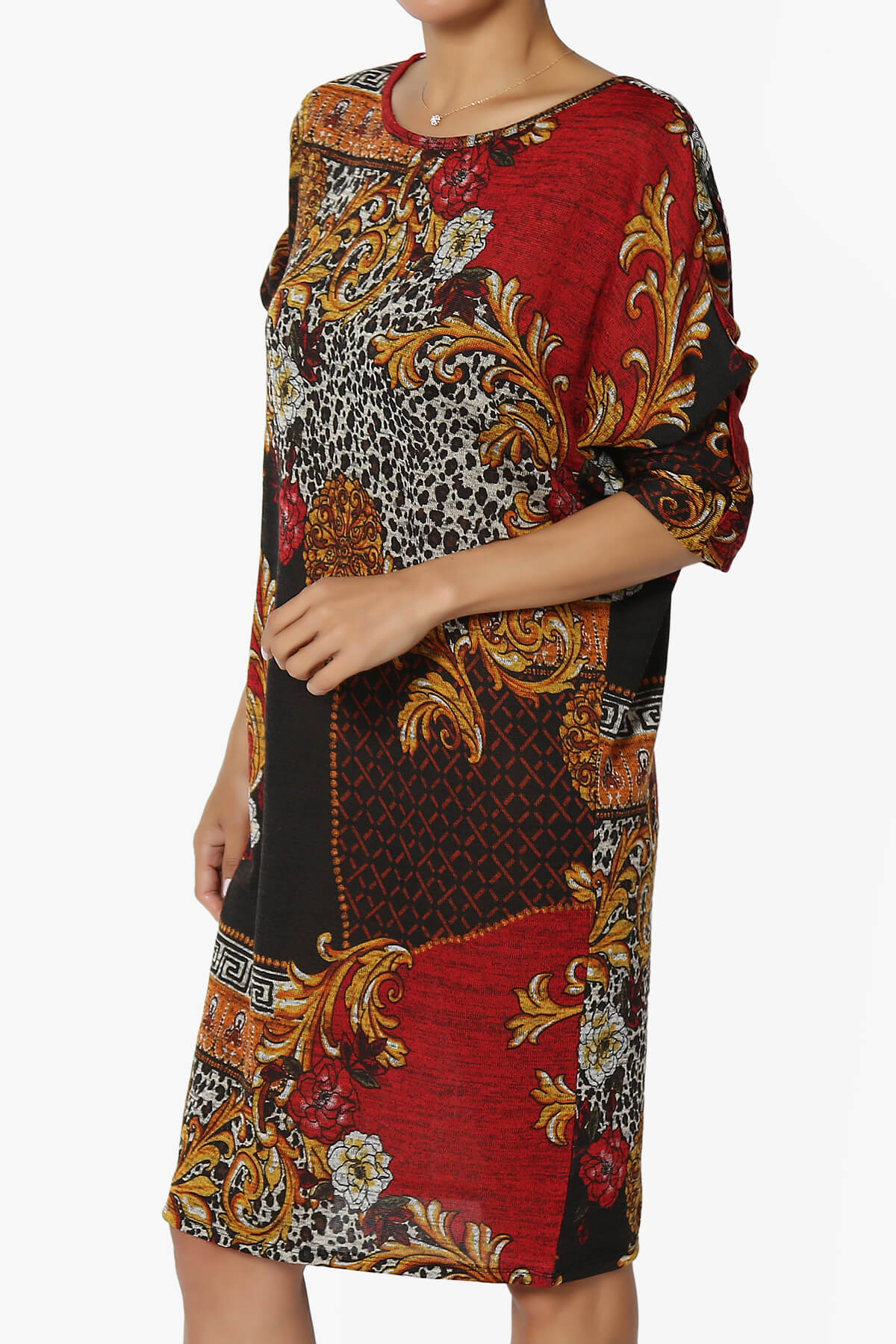 Wanda Printed Dolman Sleeve Dress BROWN_3