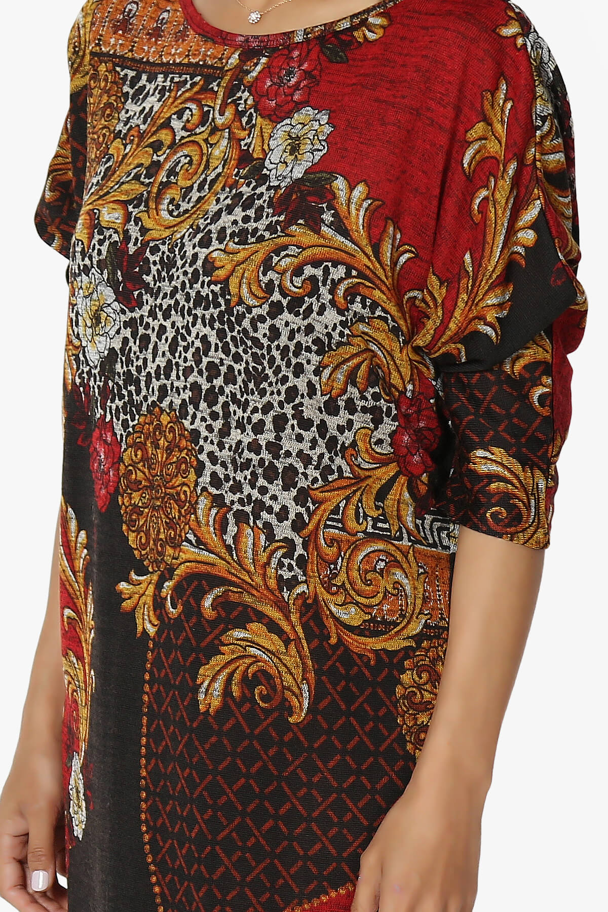 Wanda Printed Dolman Sleeve Dress BROWN_5