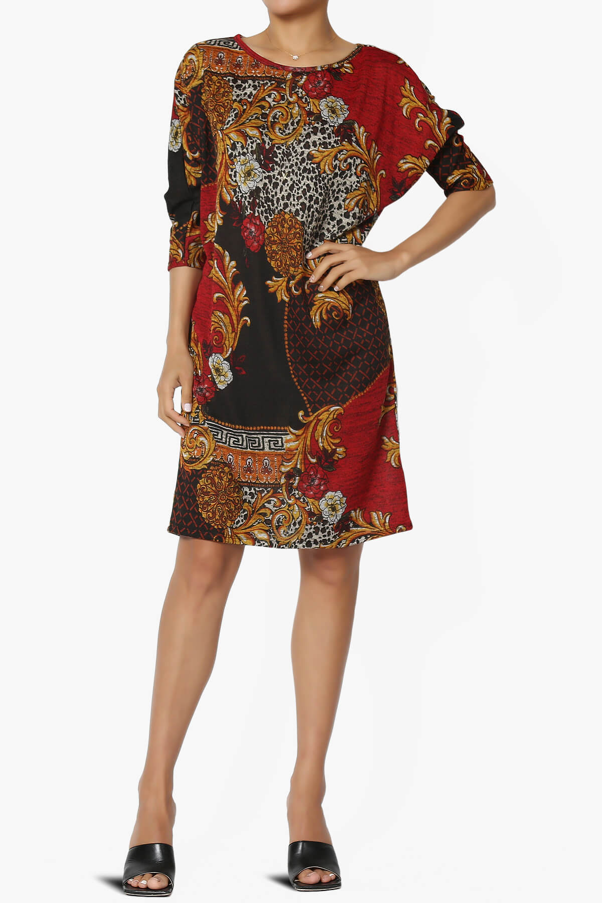 Wanda Printed Dolman Sleeve Dress BROWN_6