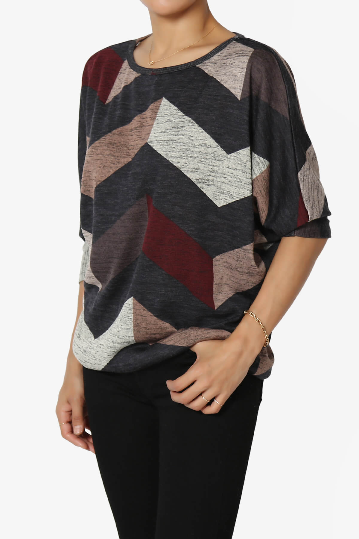 Wanda Printed Dolman Sleeve Top BURGUNDY_3