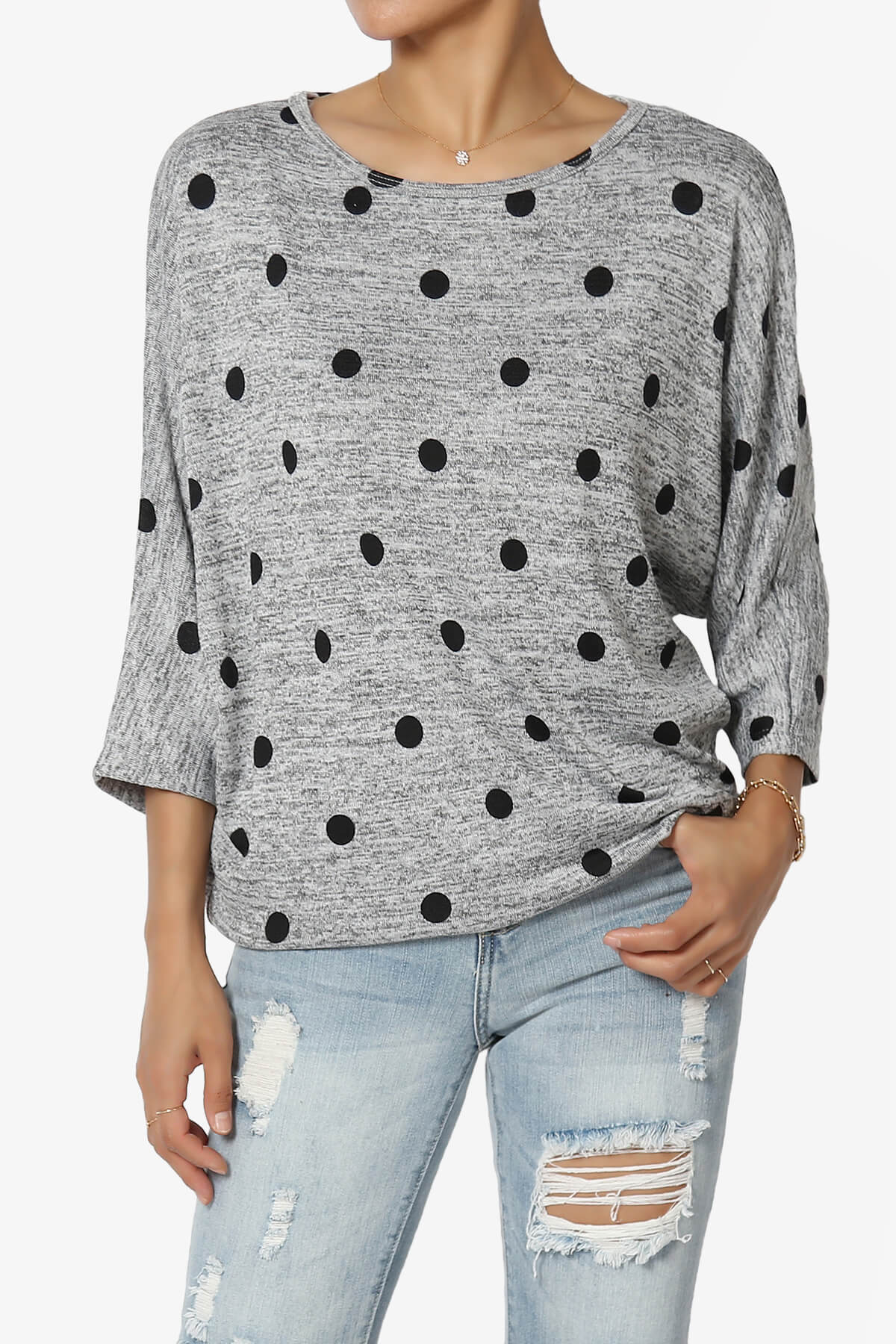 Wanda Printed Dolman Sleeve Top HEATHER GREY_1